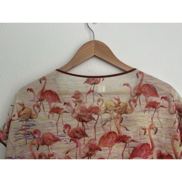 Anthropologie Watercolor Pink Flamingo Dolman Sheer Short Sleeve Top M/L Artsy - Picture 5 of 8